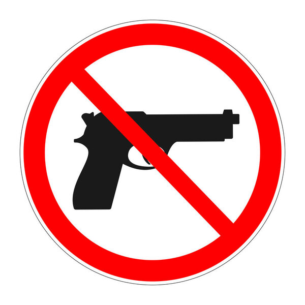 Нет пистолета, знак запрета оружия, пистолет с запретом, вектор