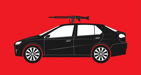Vector Illustration Hunting Car Machine Gun Installs Car Roof — Stock Vector