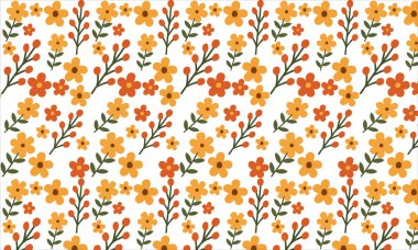 Beyaz Arkaplanda Turuncu ve Sarı Çiçekli Kusursuz Çiçek Örnekleri