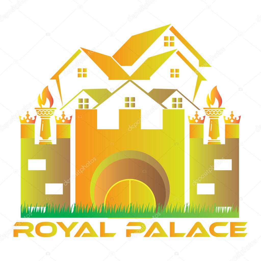 This logo features a stylized representation of a royal palace with a combination of bold, geometric shapes and a vibrant gradient color scheme.
