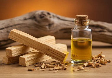 Aromatik Sandalwood Temel Yağ ve Ahşap Parçalar