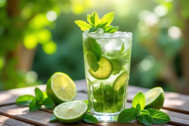 Mojito 'yu kireç ve nane şekeri ile yaz ortamında tazelemek