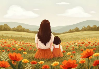  Canlı bir çiçek tarlasında bir anne ve çocuğun yürek ısıtan bir tasviri. Görüntü, sevgi ve bağın hassas bir anını yakalar. Aile temalarını, aşkı ve doğanın güzelliğini aktarmak için mükemmel..