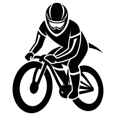Bir Clyclist Man Bisiklete Binen Siyah Vektör Çizimi