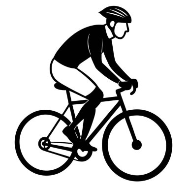 Bir Clyclist Man Bisiklete Binen Siyah Vektör Çizimi