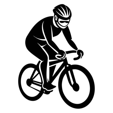 Bir Clyclist Man Bisiklete Binen Siyah Vektör Çizimi