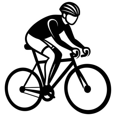 Bir Clyclist Man Bisiklete Binen Siyah Vektör Çizimi