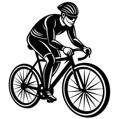 Bir Clyclist Man Bisiklete Binen Siyah Vektör Çizimi