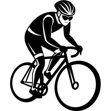 Bir Clyclist Man Bisiklete Binen Siyah Vektör Çizimi