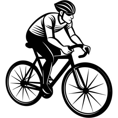 Bir Clyclist Man Bisiklete Binen Siyah Vektör Çizimi