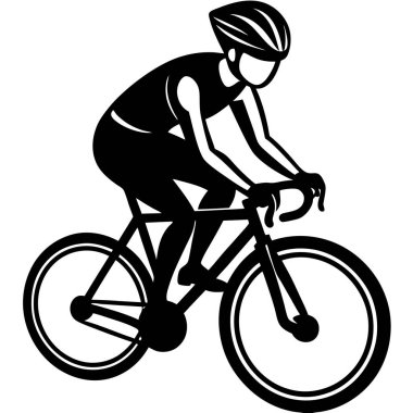 Bir Clyclist Man Bisiklete Binen Siyah Vektör Çizimi