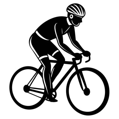 Bir Clyclist Man Bisiklete Binen Siyah Vektör Çizimi