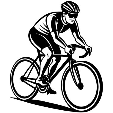 Bir Clyclist Man Bisiklete Binen Siyah Vektör Çizimi