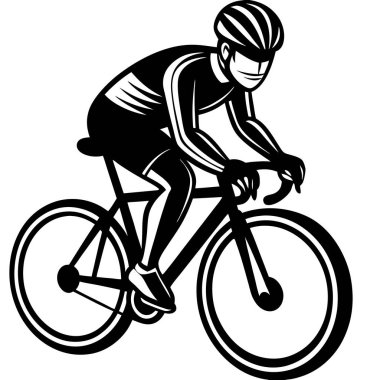 Bir Clyclist Man Bisiklete Binen Siyah Vektör Çizimi