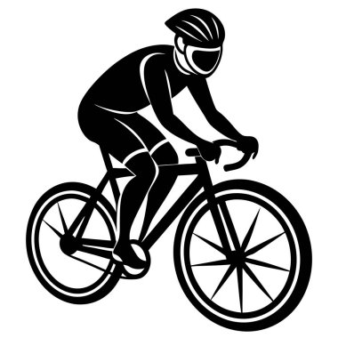 Bir Clyclist Man Bisiklete Binen Siyah Vektör Çizimi