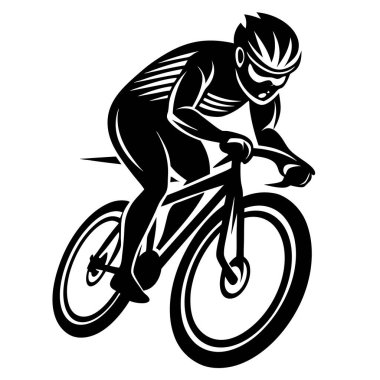 Bir Clyclist Man Bisiklete Binen Siyah Vektör Çizimi