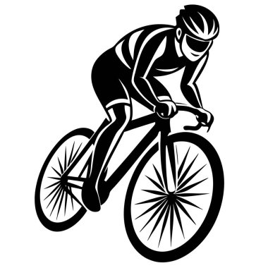 Bir Clyclist Man Bisiklete Binen Siyah Vektör Çizimi