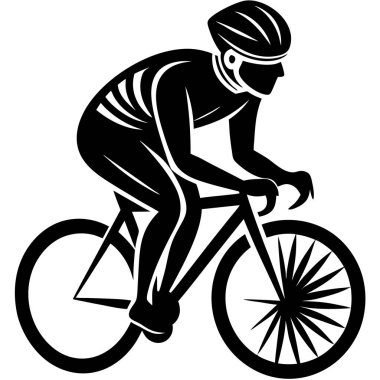 Bir Clyclist Man Bisiklete Binen Siyah Vektör Çizimi