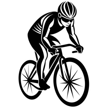 Bir Clyclist Man Bisiklete Binen Siyah Vektör Çizimi