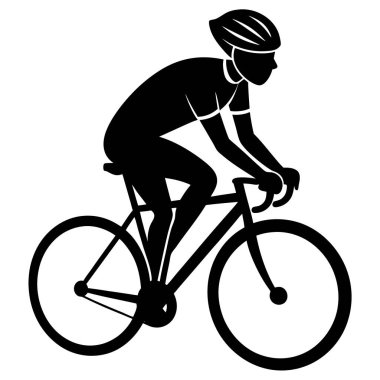 Bir Clyclist Man Bisiklete Binen Siyah Vektör Çizimi