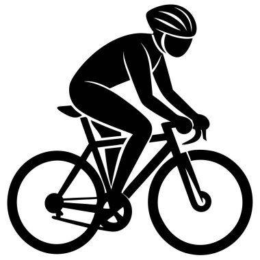Bir Clyclist Man Bisiklete Binen Siyah Vektör Çizimi