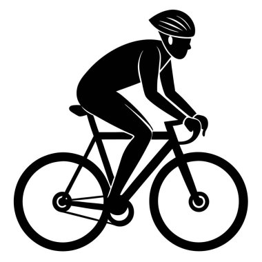 Bir Clyclist Man Bisiklete Binen Siyah Vektör Çizimi