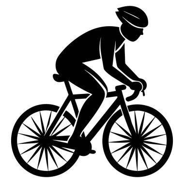 Bir Clyclist Man Bisiklete Binen Siyah Vektör Çizimi