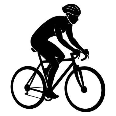 Bir Clyclist Man Bisiklete Binen Siyah Vektör Çizimi