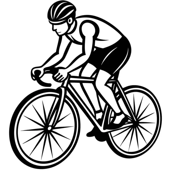 Bir Clyclist Man Bisiklete Binen Siyah Vektör Çizimi