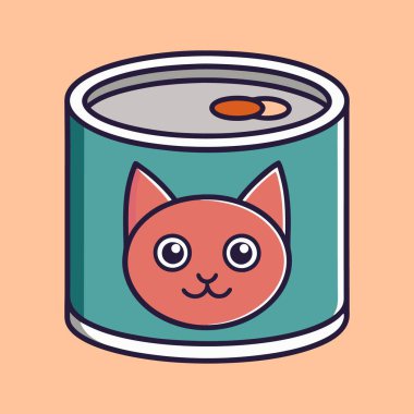 Kedi Tasarımlı Bir Kedi maması Kutusunun Renkli Çizimi
