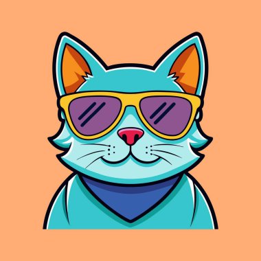 Güneş gözlüğü takan havalı bir çizgi film kedisi ve parlak bir arka planı olan bir bandana.