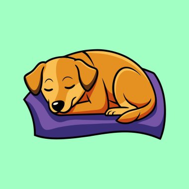 Yastığında huzur içinde uyuyan altın bir köpeğin huzurlu bir çizimi.