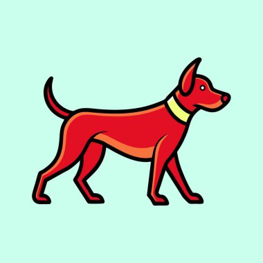 Açık mavi arka planda sarı yakalı kırmızı çizgi film köpeği