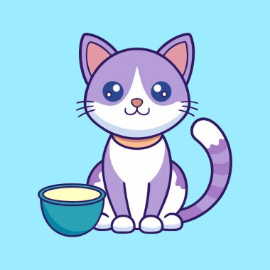 Çizgi filmdeki Koca Gözlü Kedi Bir kâse yemeğin yanında oturuyor