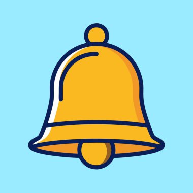 Açık mavi bir arkaplanda koyu mavi çizgili altın bir çan tasviri