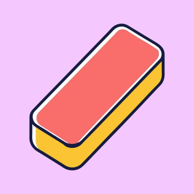 Lavanta zemin üzerinde yuvarlak köşeli Isometric kırmızı ve sarı dikdörtgen şekli