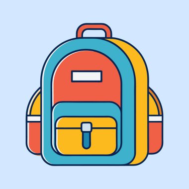 Kolu, yan cepleri ve fermuarı olan parlak renkli bir sırt çantası.