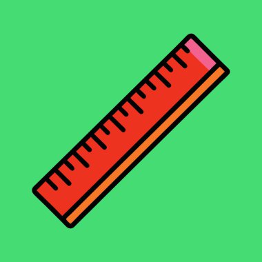 Kırmızı ve turuncu renkli, yeşil arka planı olan bir çizgi film çizimi.