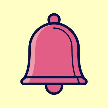 Pembe dolgu ve koyu mavi çizgili basit çizgi film vektör çan simgesi