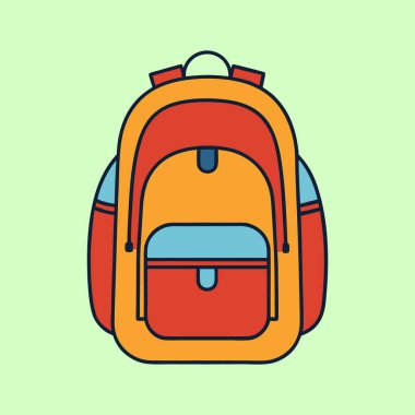 Minimalist tasarım tarzına sahip bir sırt çantasının parlak ve renkli çizimi