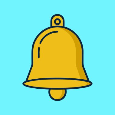 Açık mavi bir arka planda parlak ve neşeli bir altın çan