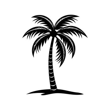 Tropik Cennet 'in küçük adasında tek renkli palmiye ağacı silueti