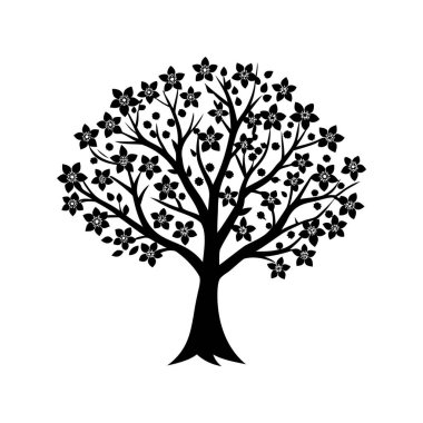 Zarif Siyah ve Beyaz Ağaç Silüeti Çiçekler, Doğa İlham Veren Tasarım