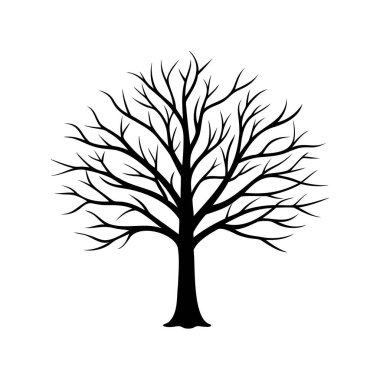 Beyaz dalları olan siyah beyaz bir ağacın silüeti.