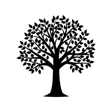 Vektör biçiminde beyaz arkaplana karşı yapraklı bir ağacın silueti