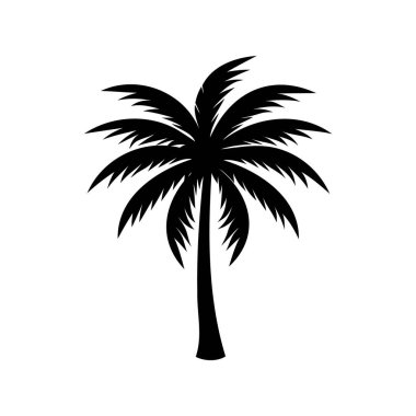Tatil ve Tropikal Tema için Tek Renkli Palmiye Ağacı Siluet Vektörü İllüstrasyonu