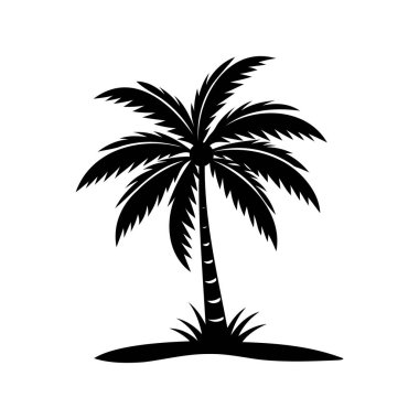 İzole edilmiş küçük bir adada, bir palmiye ağacının silüeti.