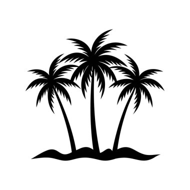 Tropik bir ortamda üç palmiye ağacının minimalist bir çizimi