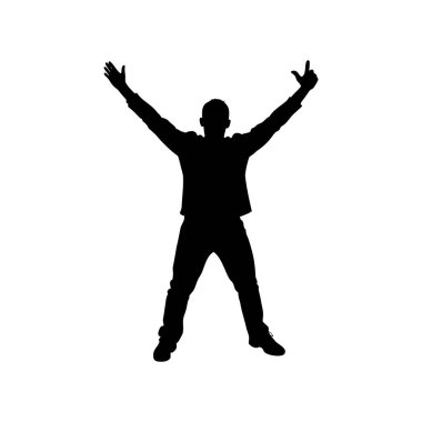 Kolları olan bir adamın silueti Zaferle ya da kutlamalarla yükseldi