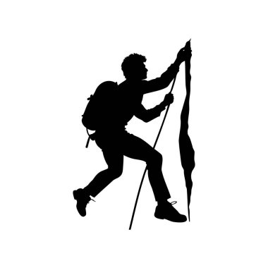 Belirli bir yürüyüşçünün silueti yürüyüş direkleri ile zirveye ulaşır.